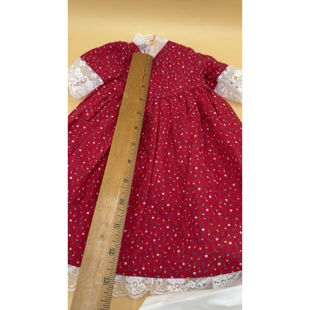 American Girl Red Floral Christmas Dress White Apron Lace Doll Outfit Pleasant - Picture 4 of 4